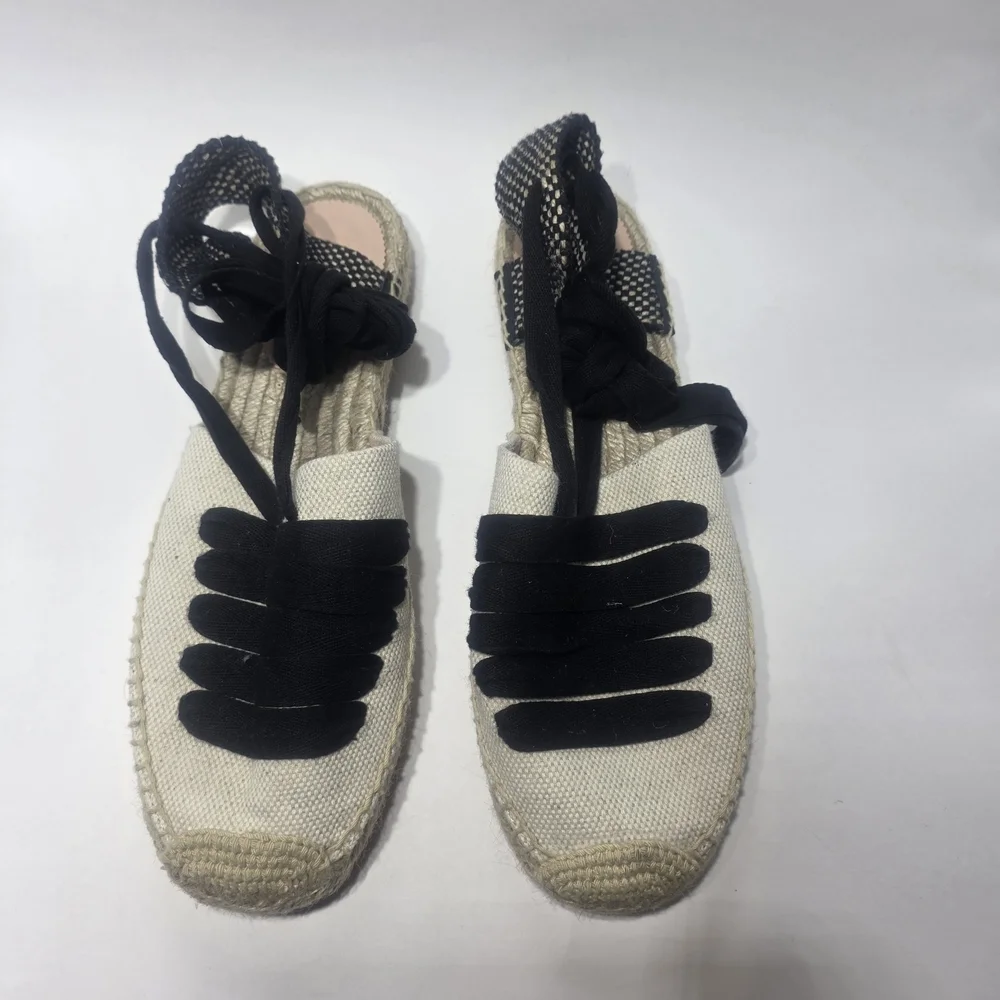 J.Crew Espadrille Lace Up Sandals Beige Black Size 11 New Without Box